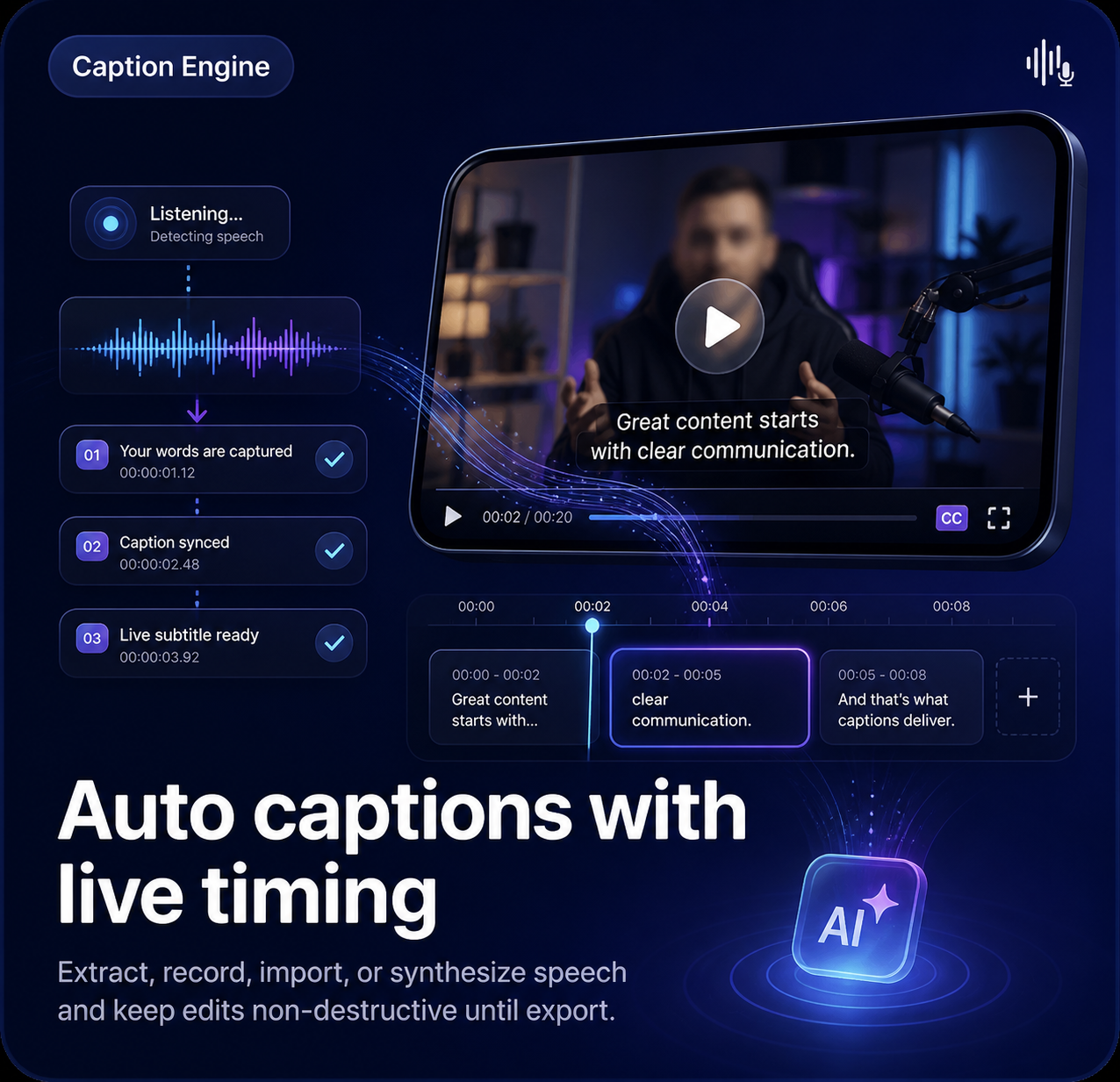 Auto captions with live timing
